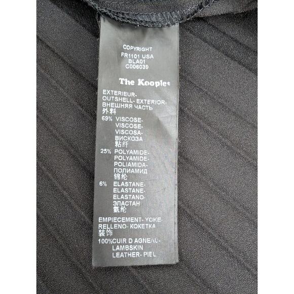 The Kooples Lamb Leather Trim Pleated Black A Line Deep V NWT Mini Dress 38 US 8 - Picture 9 of 10